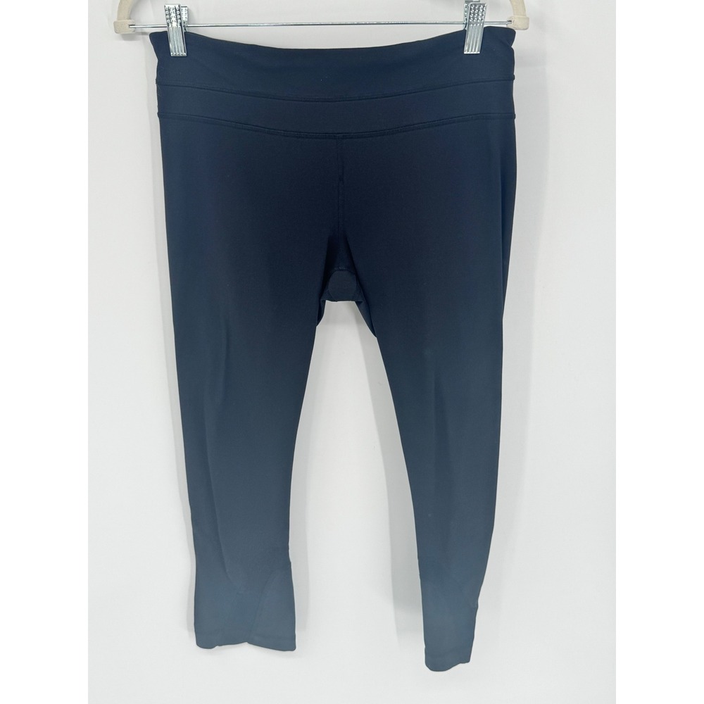 Lululemon Size 8 Capris Black Internal Drawstring Waist Zip Pockets White Stripe